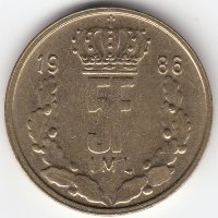 Люксембург 5 франков 1986 год