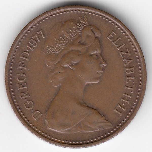Великобритания 1 новый пенни 1977 год