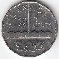 Канада 5 центов 1951 год