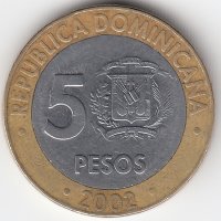 Доминиканская Республика 5 песо 2002 год