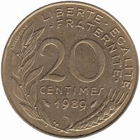 Франция 20 сантимов 1989 год