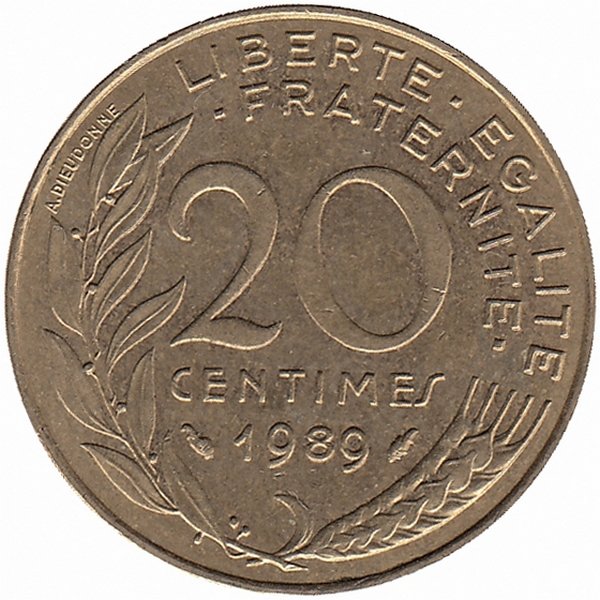 Франция 20 сантимов 1989 год