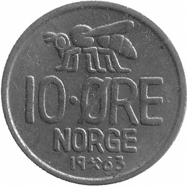 Норвегия 10 эре 1963 год