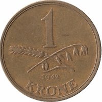 Дания 1 крона 1942 год