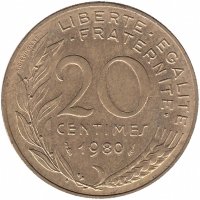 Франция 20 сантимов 1980 год