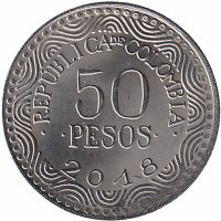 Колумбия 50 песо 2018 год