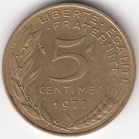 Франция 5 сантимов 1977 год