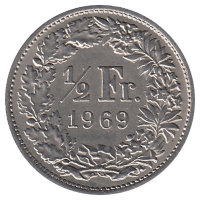 Швейцария 1/2 франка 1969 год