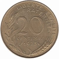 Франция 20 сантимов 1973 год