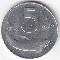 Италия 5 лир 1969 год