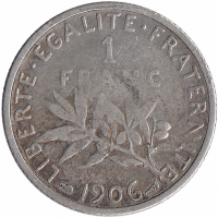 Франция 1 франк 1906 год