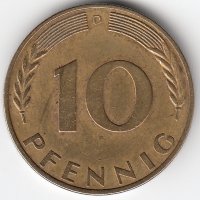 ФРГ 10 пфеннигов 1970 год (D)