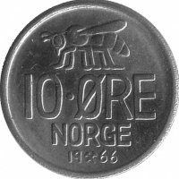 Норвегия 10 эре 1966 год
