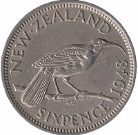 Новая Зеландия 6 пенсов 1948 год (XF)