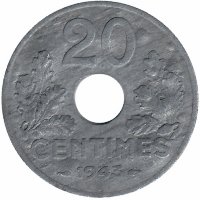Франция 20 сантимов 1943 год