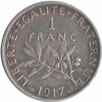 Франция 1 франк 1917 год