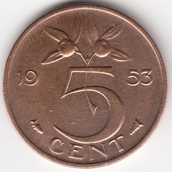 Нидерланды 5 центов 1953 год