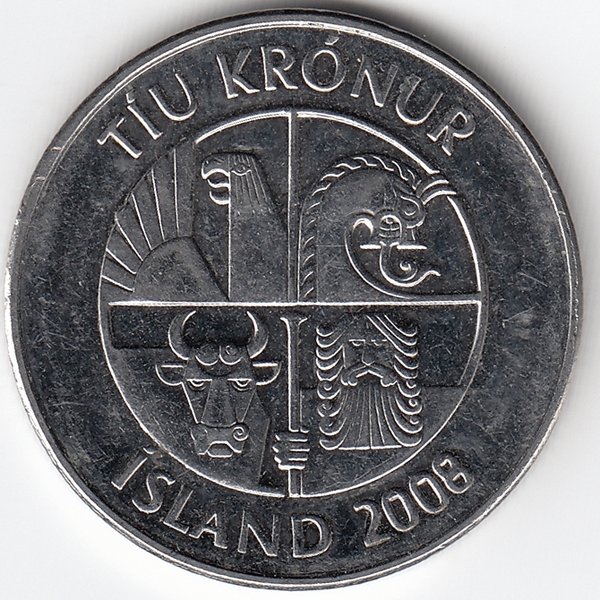 Исландия 10 крон 2008 год