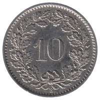 Швейцария 10 раппенов 1965 год