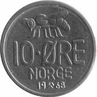 Норвегия 10 эре 1968 год