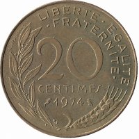 Франция 20 сантимов 1974 год
