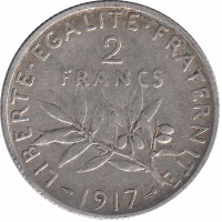 Франция 2 франка 1917 год