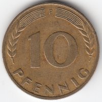 ФРГ 10 пфеннигов 1972 год (F)