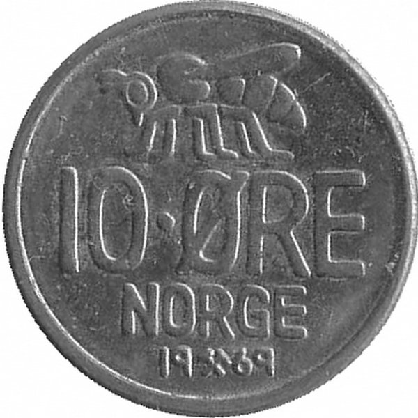 Норвегия 10 эре 1969 год