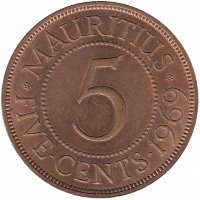Маврикий 5 центов 1969 год (XF+)