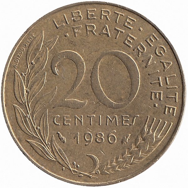 Франция 20 сантимов 1986 год