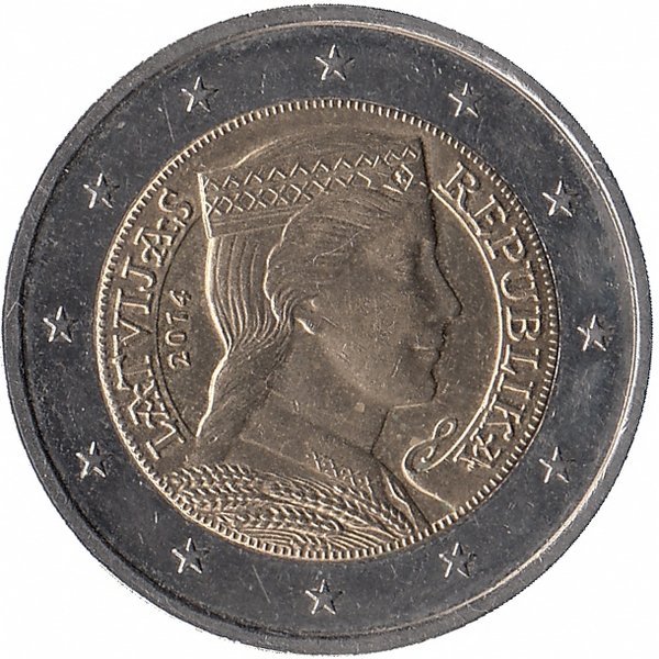 Латвия 2 евро 2014 год (aUNC)