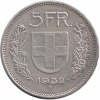 Швейцария 5 франков 1932 год