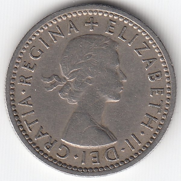 Великобритания 6 пенсов 1954 год