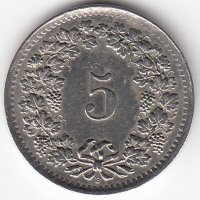 Швейцария 5 раппенов 1963 год