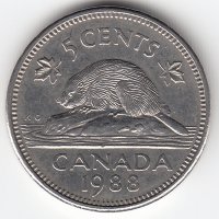 Канада 5 центов 1988 год