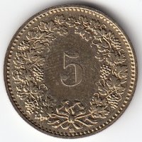 Швейцария 5 раппенов 1995 год
