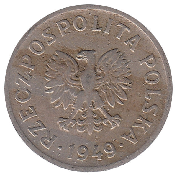 Польша 10 грошей 1949 год (никель)