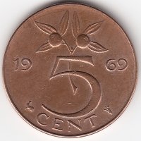 Нидерланды 5 центов 1969 год