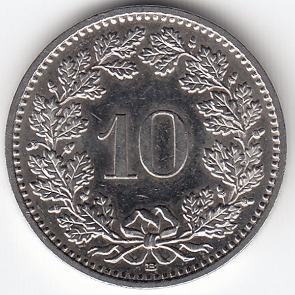Швейцария 10 раппенов 1993 год