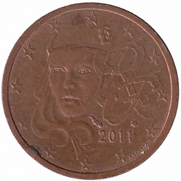 Франция 2 евроцента 2011 год