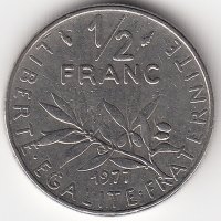Франция 1/2 франка 1977 год