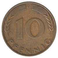 ФРГ 10 пфеннигов 1969 год (D)
