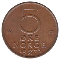 Норвегия 5 эре 1976 год