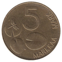 Финляндия 5 марок 1992 год (новый тип)