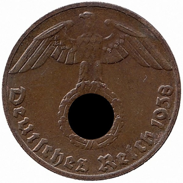 Германия (Третий Рейх) 1 рейхспфенниг 1938 год (Е)