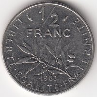 Франция 1/2 франка 1983 год