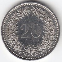 Швейцария 20 раппенов 1997 год