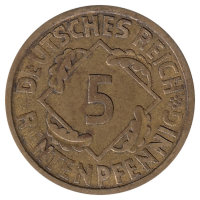 Германия (Веймарская республика) 5 рентенпфеннигов 1924 год (А)