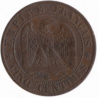 Франция 5 сантимов 1861 год (отметка МД: "BB" – Страсбург)
