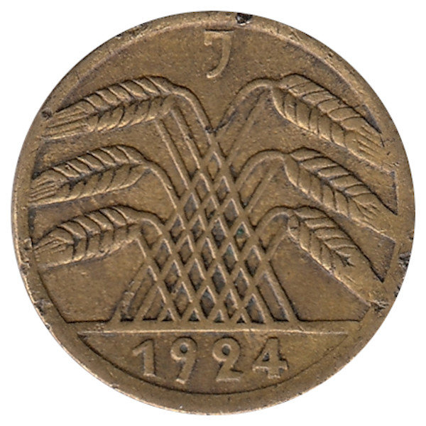 Германия (Веймарская республика) 5 рентенпфеннигов 1924 год (J) VF-